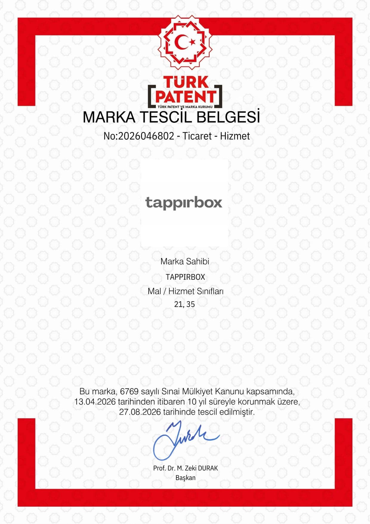 Marka Tescil Belgesi — No 2026046802
